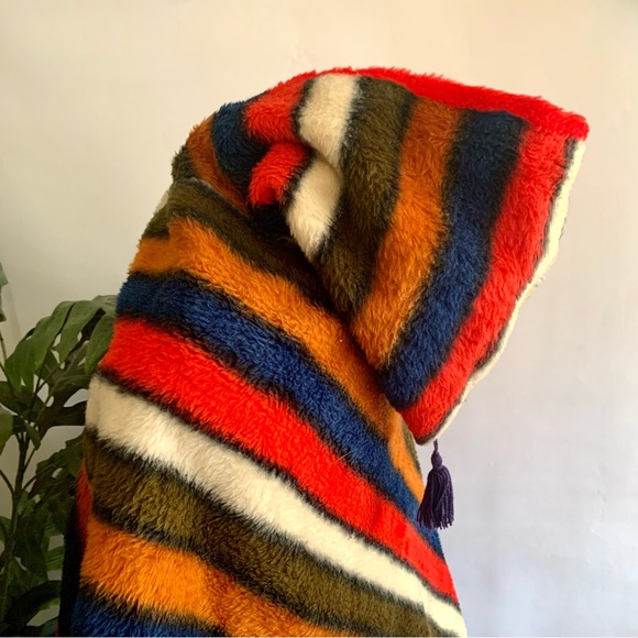 Vintage Unique Chevron Teddy Poncho Faux Fur One Size - Picture 12 of 15